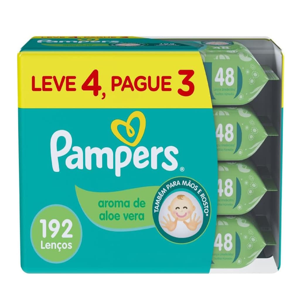 Kit Lenço Umedecido Aloe Vera Pampers Leve 4 Pague 3 Un