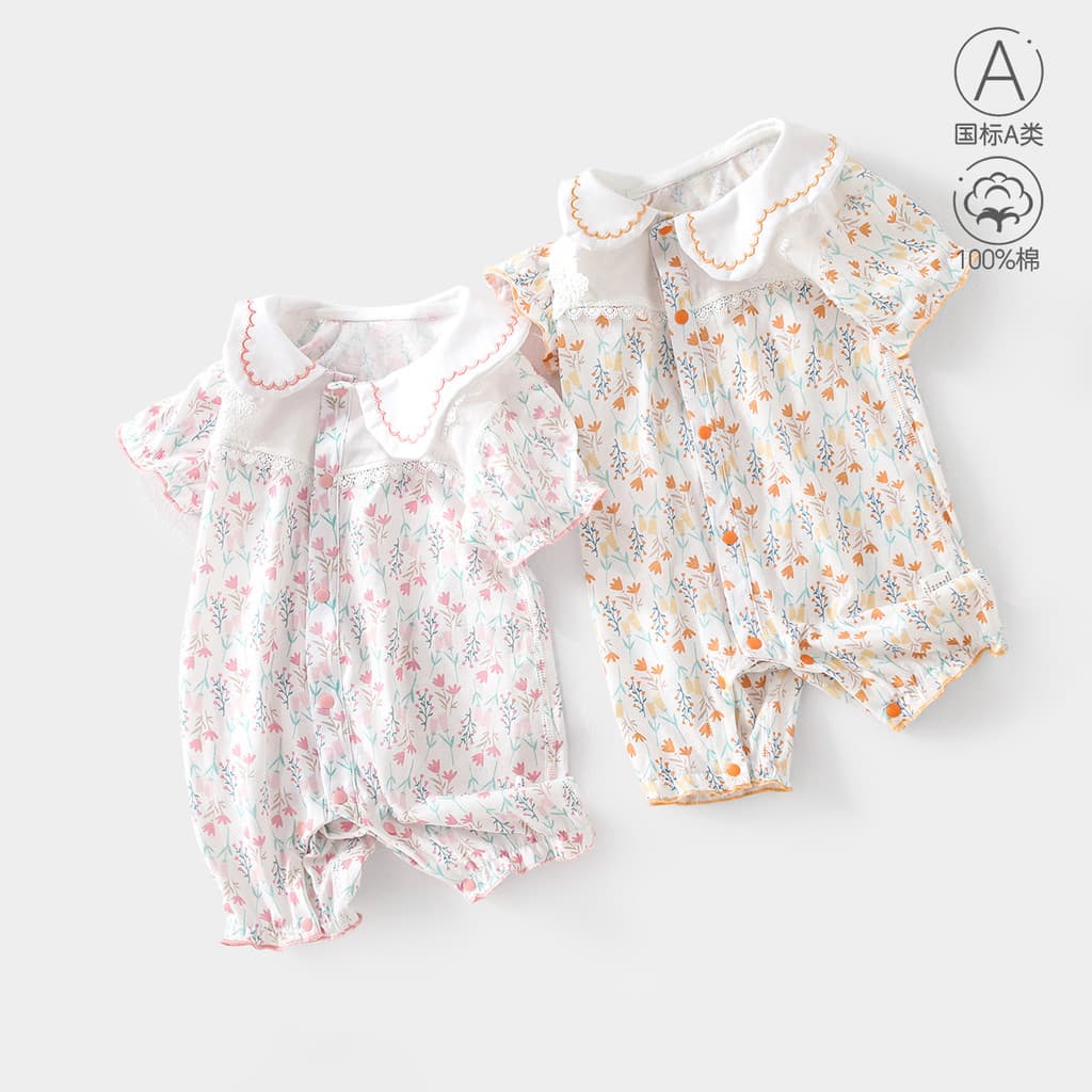 Verão roupas de bebê macacão estilo princesa bebê menina roupas infantis macacão bebê uma classe puro algodão manga curt