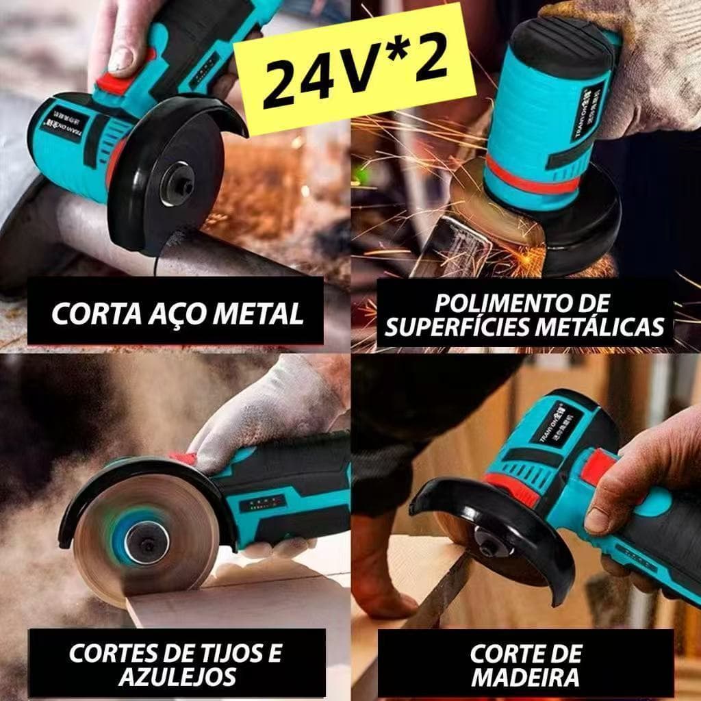 Esmerilhadeira Lixadeira Sem Fio Portátil Serra Mármore A Bateria 24V x 2 1800 Miliampere - XL