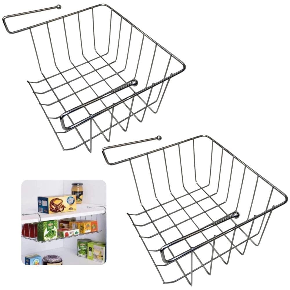 Kit 2 Cestos Organizadores de Prateleira 24cm Aço Multiuso Cozinha e Dispensa