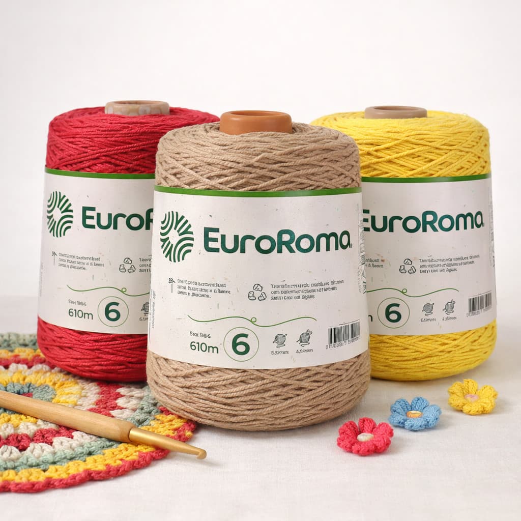 Barbante Euroroma 600g Fio 6 Original para Crochê Macramê Artesanato Alta Qualidade