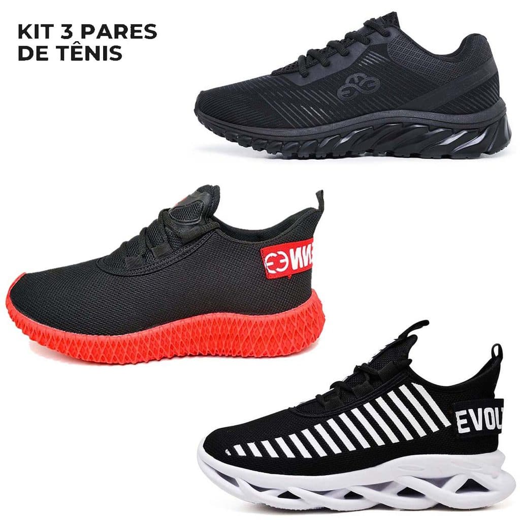 Kit 3 Tênis Esportivo Masculino Feminino Adulto Casual Walk Esportivo Macio Para Treino