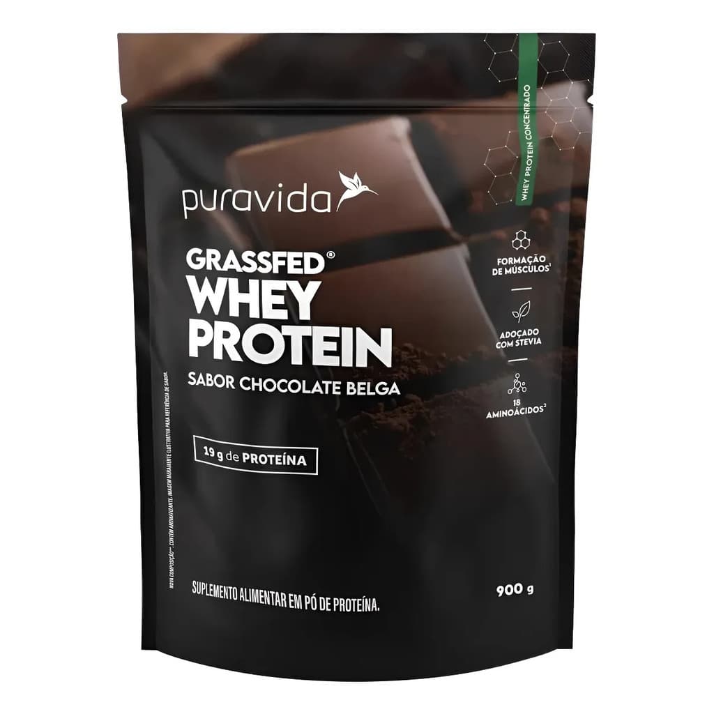 Whey Protein Grassfed Puravida Chocolate Belga 900g