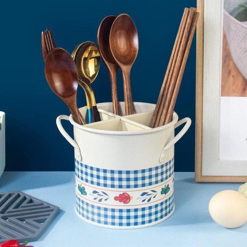 Suporte de Pauzinhos Vintage com Drenagem Separada, Organizador de Talheres