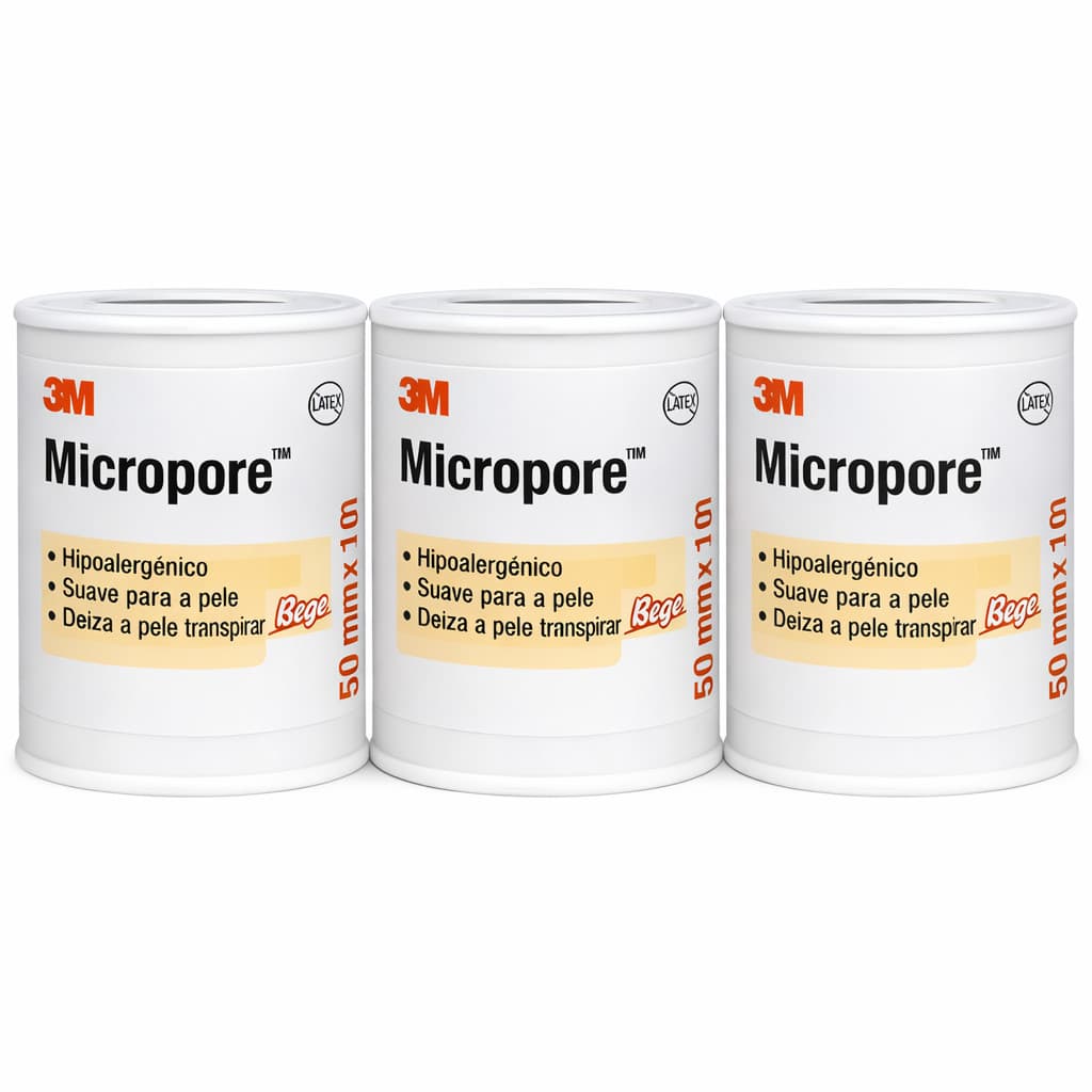 Kit 3 Fita Micropore 3M Bege 5cm x 10m Fita micropore bege para curativos
