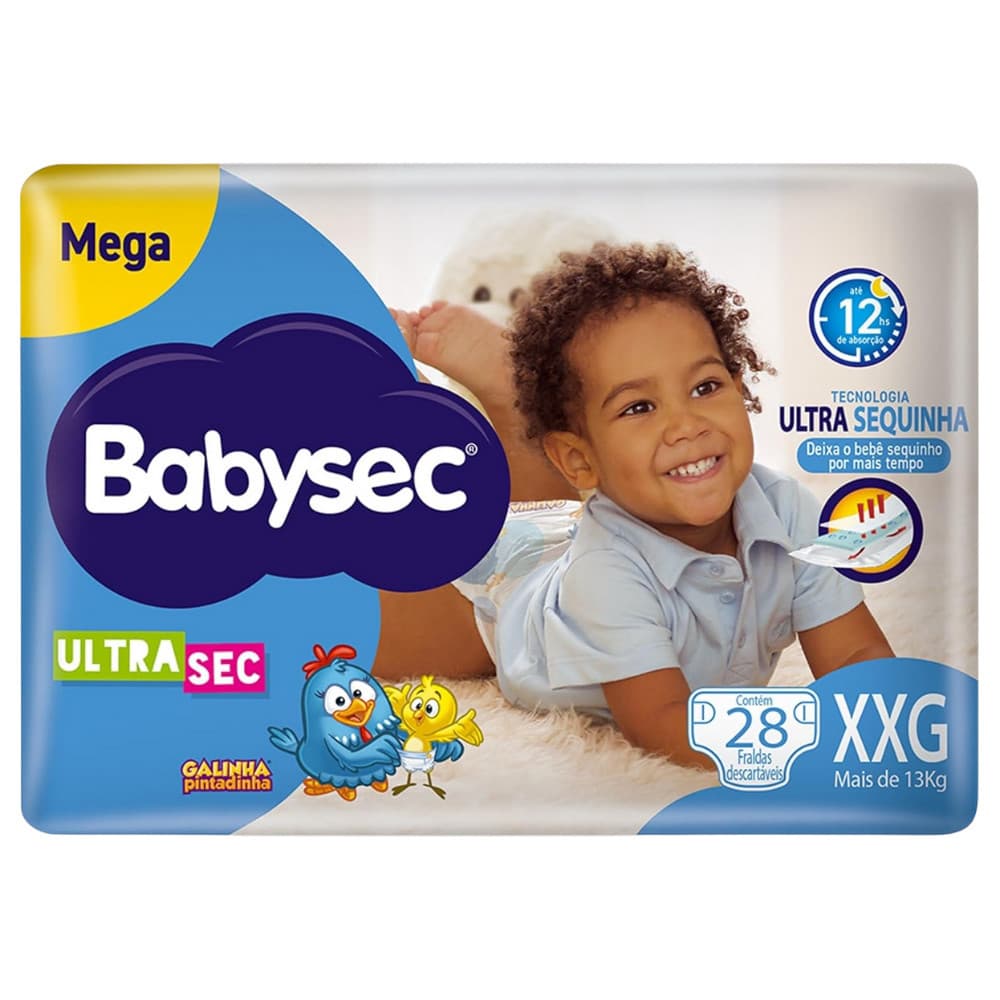 BabySec Ultrasec Galinha Pintadinha Mega XXG 28un –  Fralda Super Absorvente e Macia