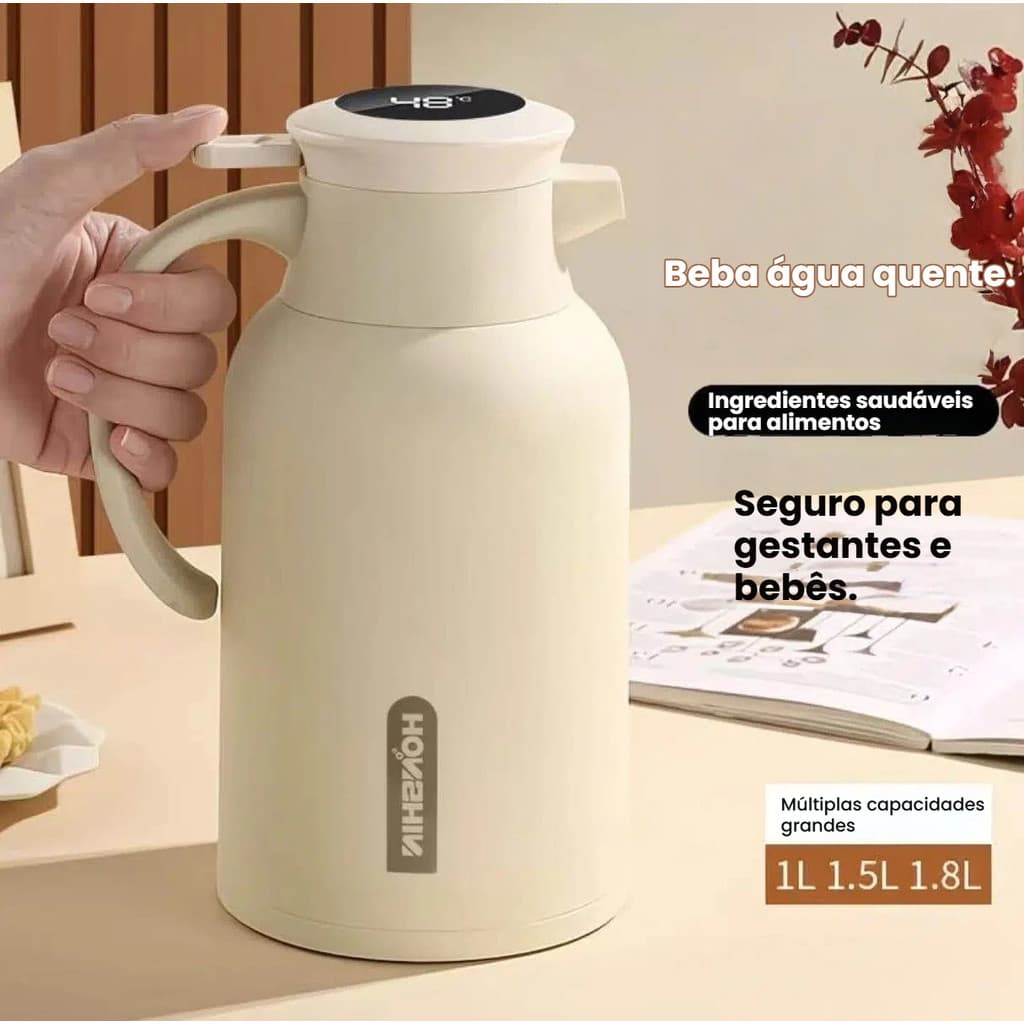 Garrafa Térmica 1L com Termômetro Digital na Tampa – Elegância, Precisão e Longa Conservação