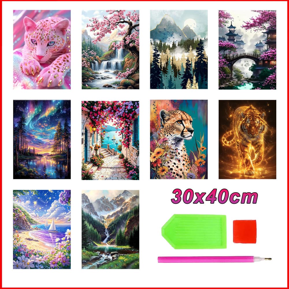 Kit de Presente: Pintura de Diamante 5D 30x40cm Quadrada Completa, Arte para Iniciantes