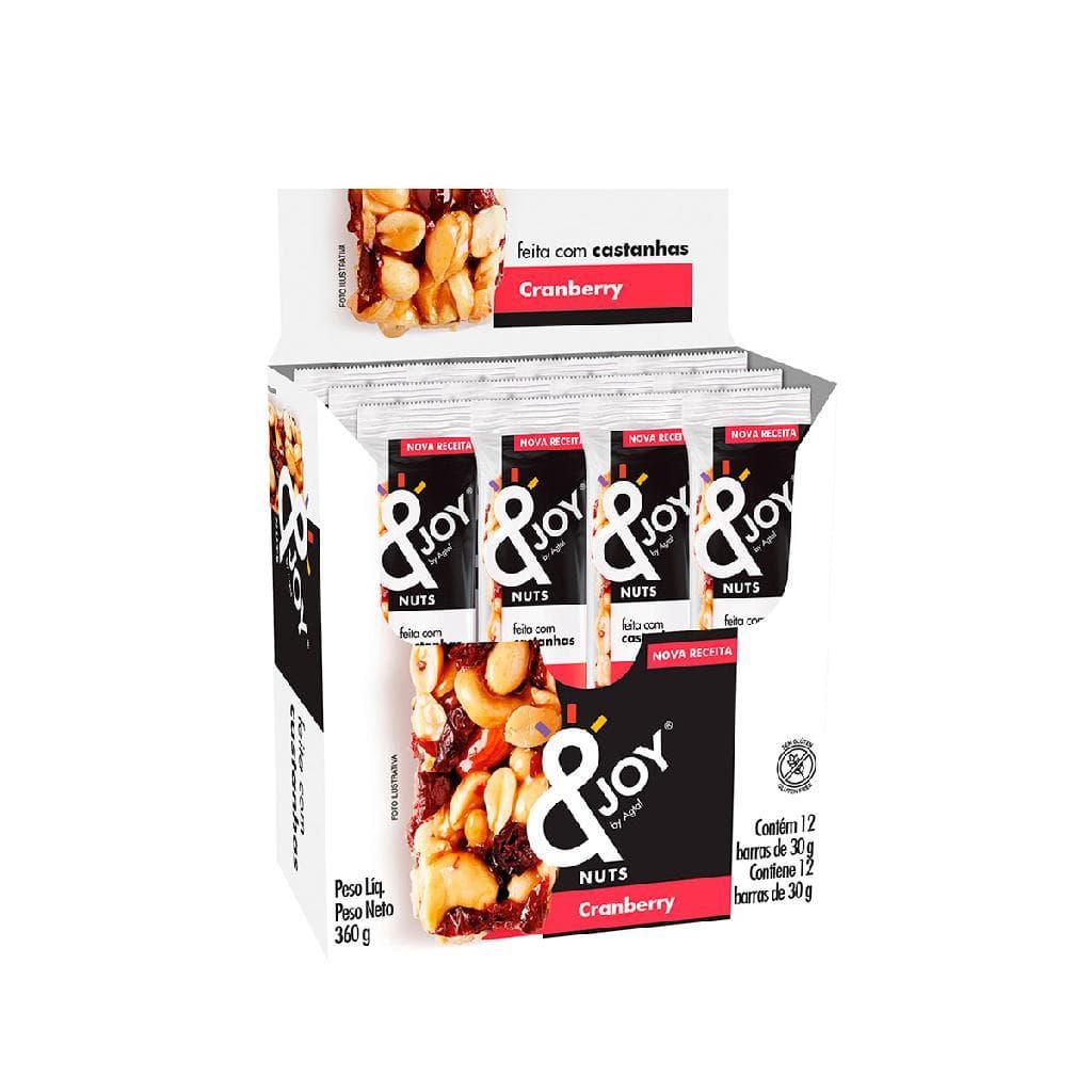 Barra de Castanhas Enjoy Nuts Cranberry e Amaranto Caixa 12 Unidades 30g | Snack Rico em Fibras