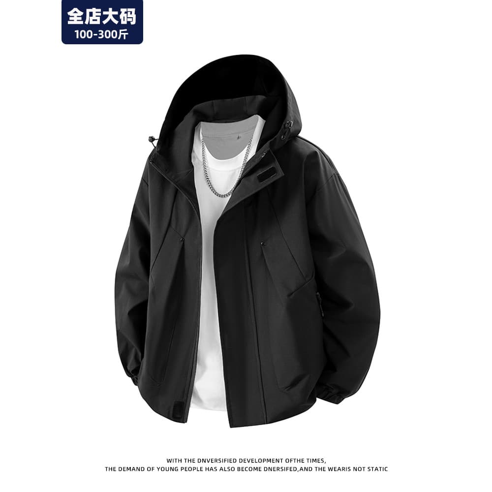 Jaqueta masculina primavera novo estilo jaqueta com capuz jaqueta masculina solta Casual gordura Extra grande Plus Size 