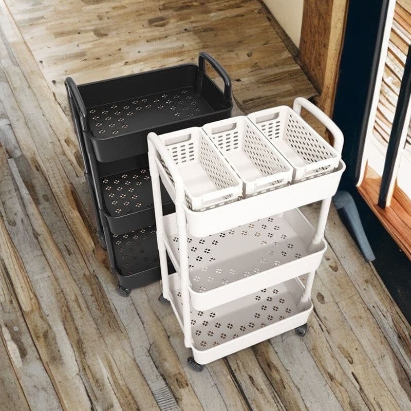 Estante 3 Níveis com Rodas 40x30x76cm, Organizador Multiuso para Cozinha, Banheiro e Casa