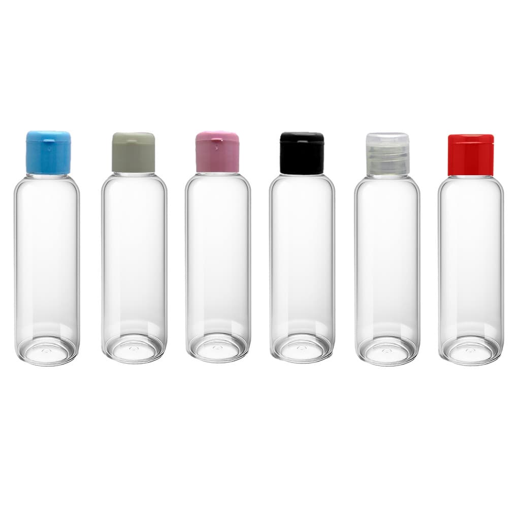 Frascos Plástico Pet 60 Ml cilíndrico Tampa Flip Top para viagem sabonete líquido, álcool gel, cremes e shampoo