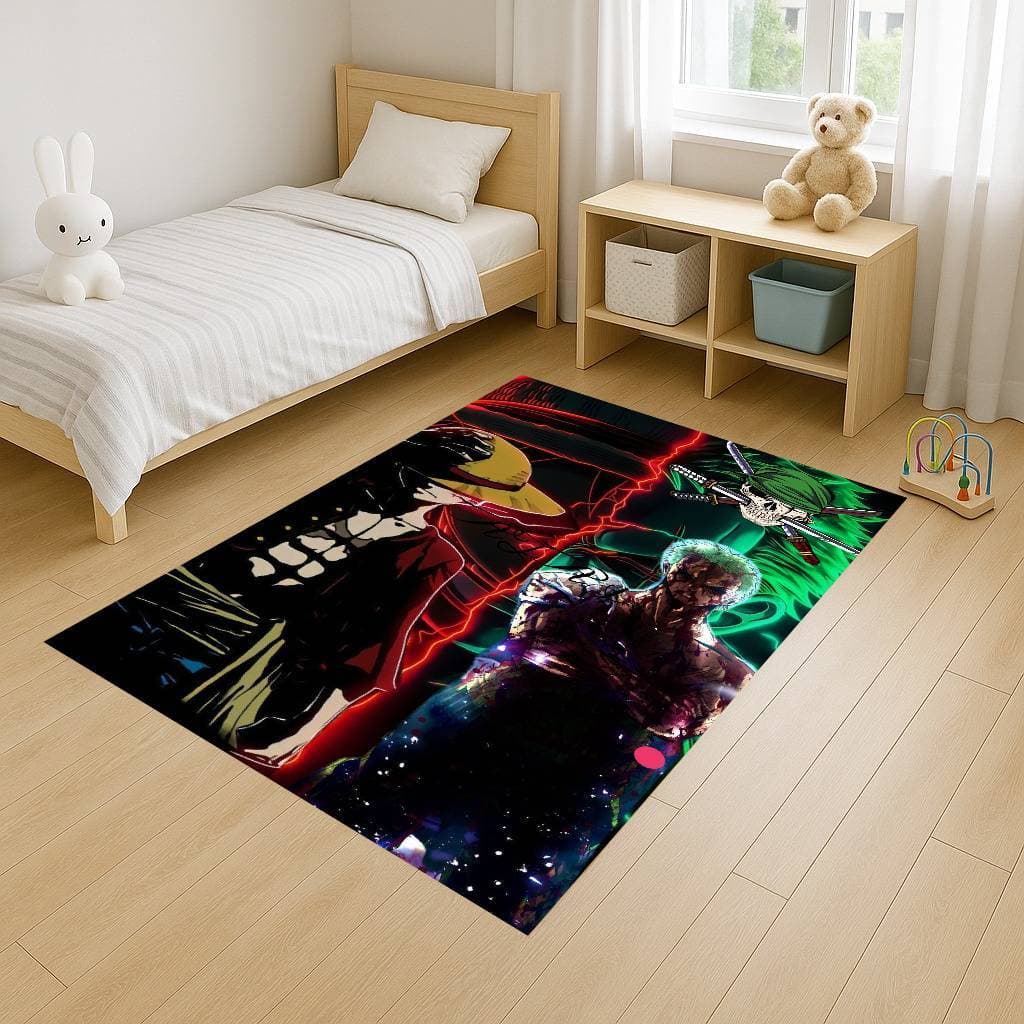 Tapete Retangular 100x140 Antiderrapante One P1ece Chapeu de Palha Familia Infantil Desenho Decoração Quarto Sala
