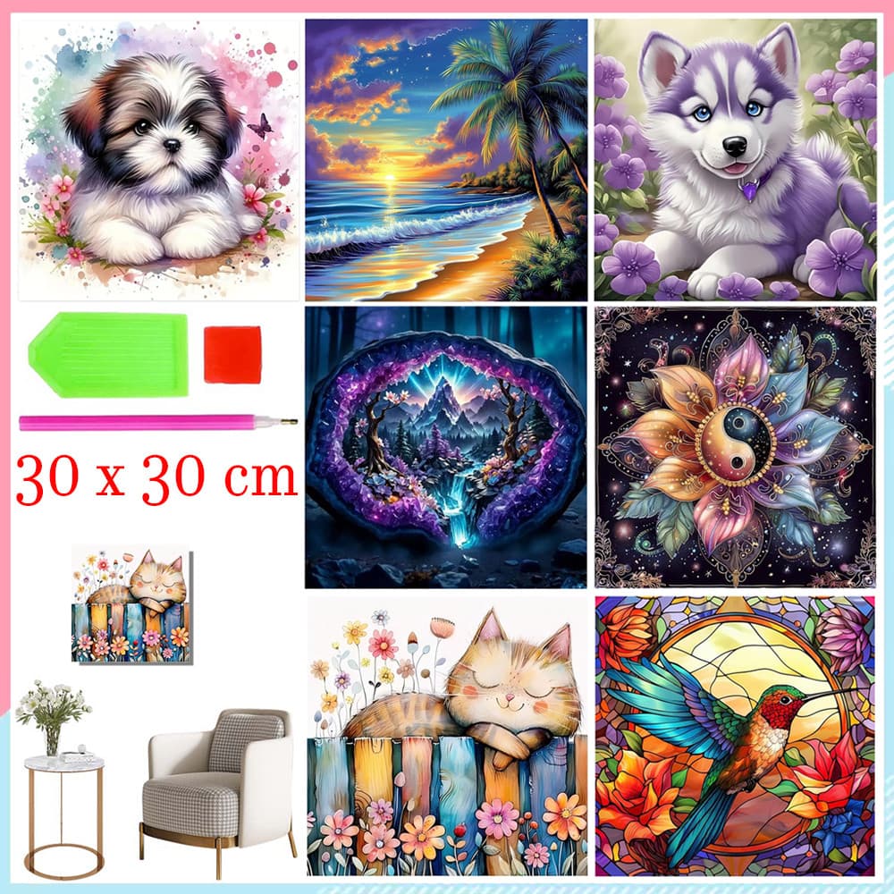 30 x 30 cm, Pintura artística de diamante 5D, kits de pintura de diamante DIY para adultos iniciantes, decoração de casa