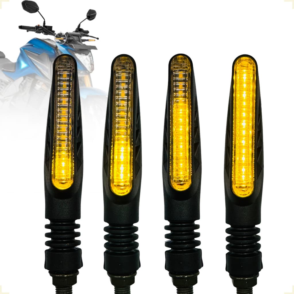 Kit Pisca Seta Iluminação Para Moto Sequencia Led Flexível Moto Amarelo Universal 12V