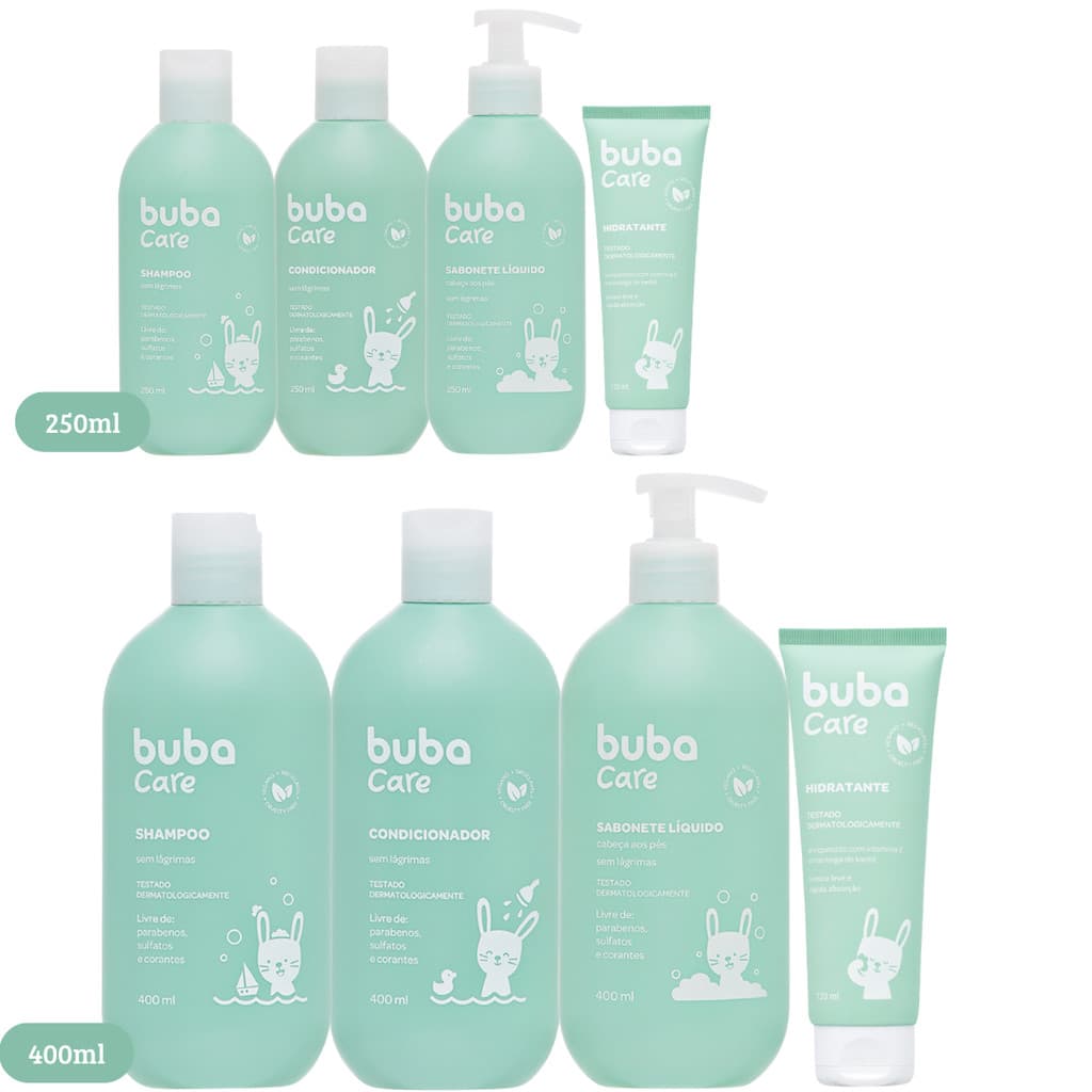 Kit Banho Infantil Shampoo + Condicionador + Sabonete Líquido + Hidratante 120ml Buba Care