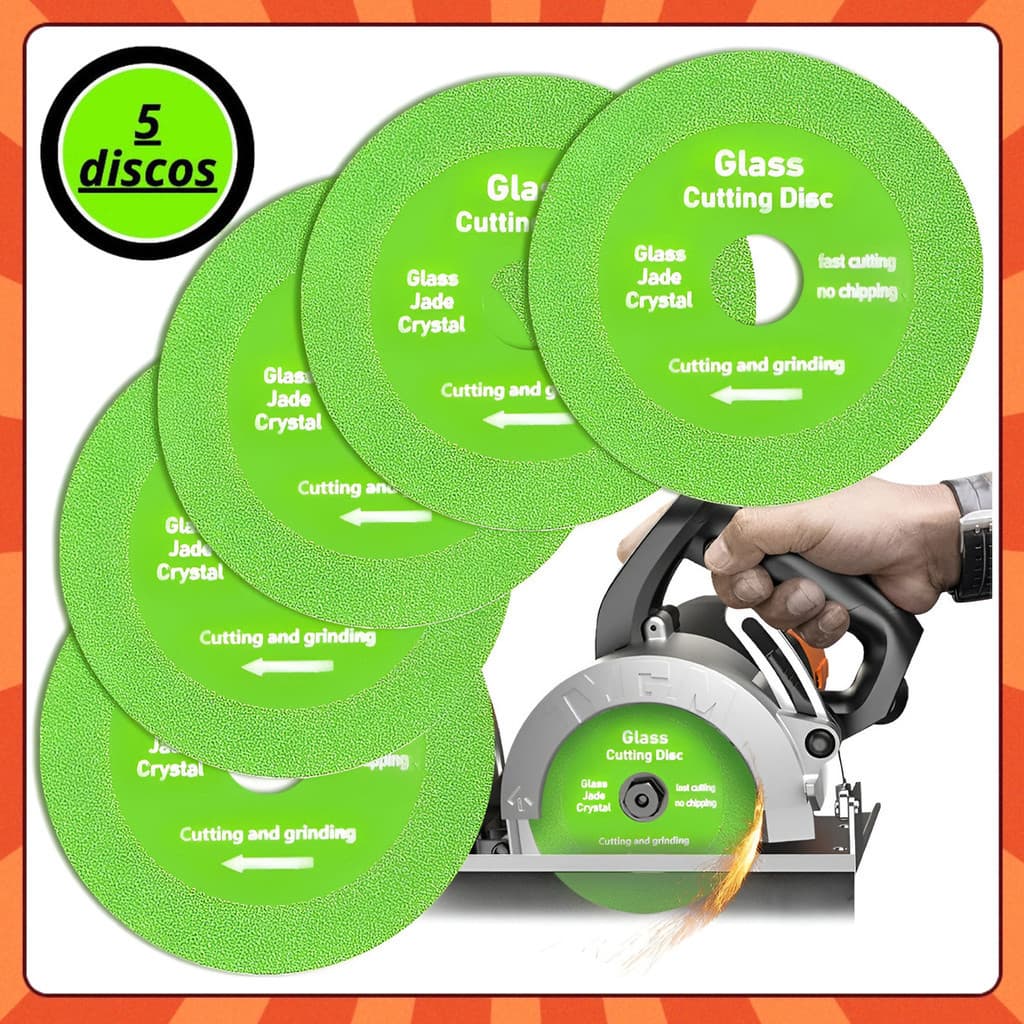 Kit 5 Discos Diamantado Para Corte De Vidro Porcelanato Piso e Cerâmica 10mm