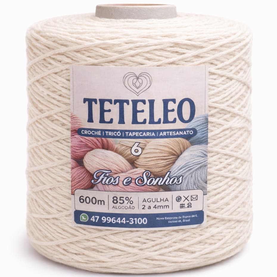 Barbante TeTeLeo Nº6 85% Algodão Macio, Antialérgico, Não Desbota e Sem Poeira | Ideal para Crochê e Artesanato Cru
