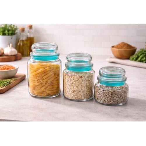 Conjunto Hermético Vidro 3 Potes Organizadores Alimentos Cozinha Multiuso