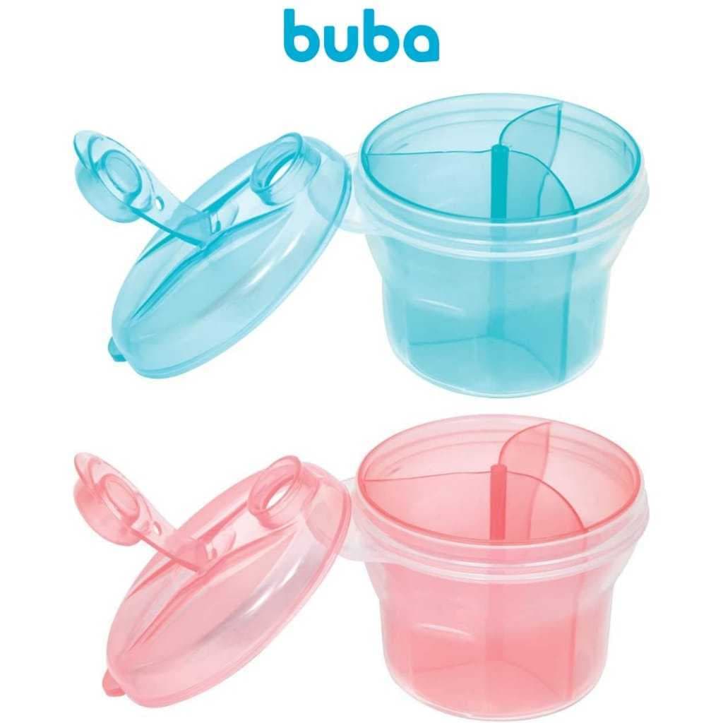 Pote Dosador Leite em Pó Fórmula Infantil com Divisórias 3 Compartimentos Rosa ou Azul 300 ml Buba