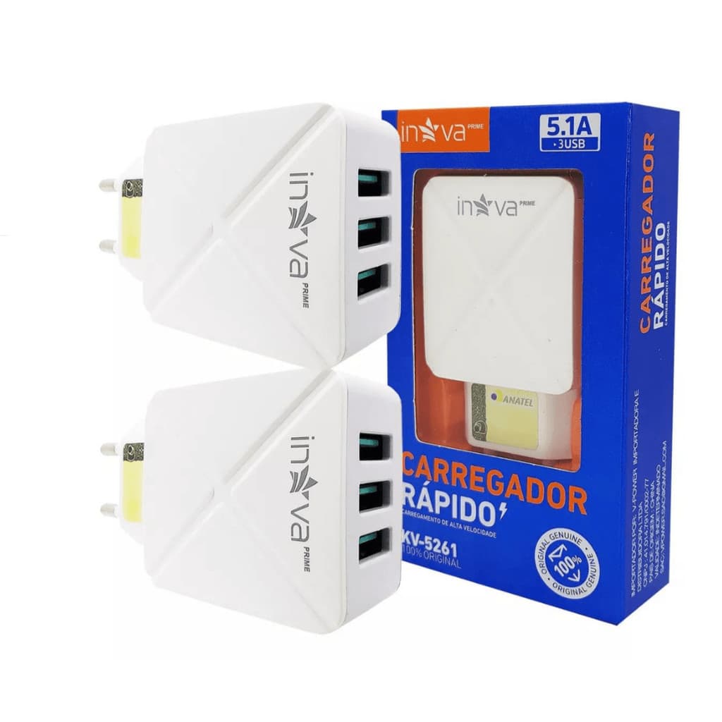Kit 2 carregadores celular 3 entradas usb fonte tomada 5.1a turbo rápida