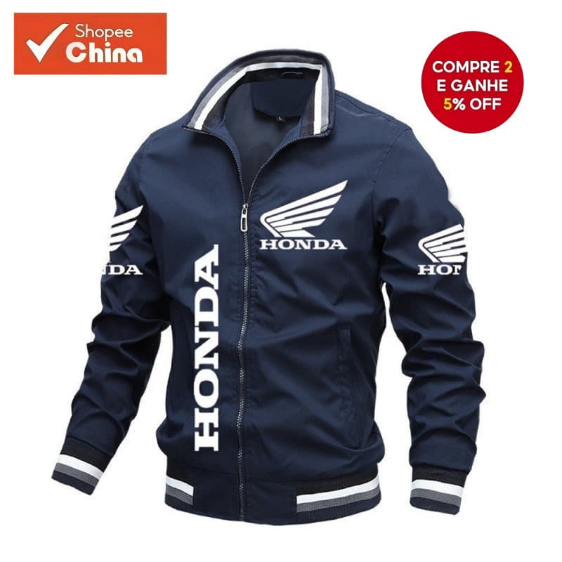 Jaqueta Honda com Alça Vermelha Jaqueta Bomber de Motocicleta Jaqueta Bomber Masculina Estampa de Moda Outono 2024 Moda