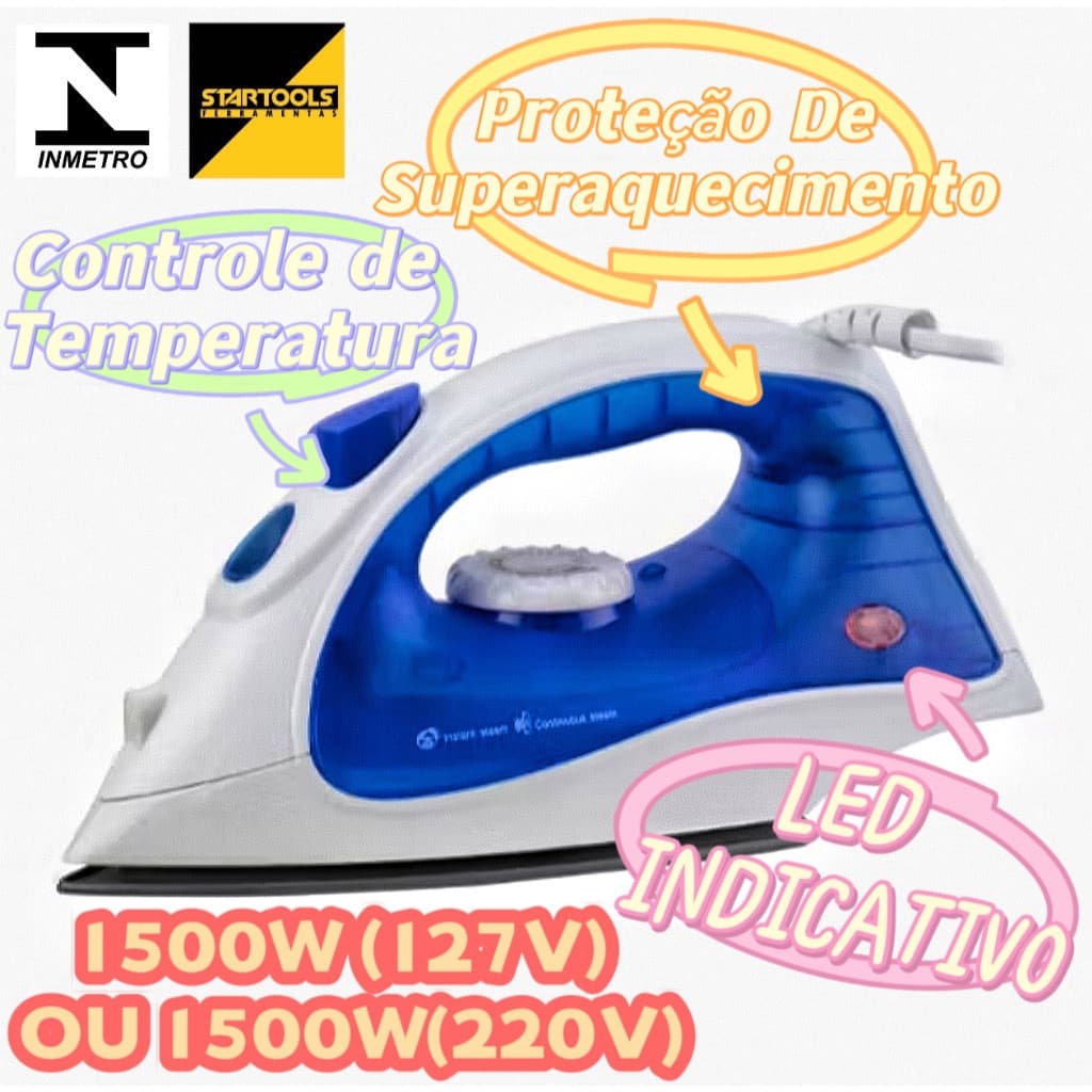 OFERTA Ferro De Passar A Vapor Premium 127V OU 220V 1500W Com LED Indicativo