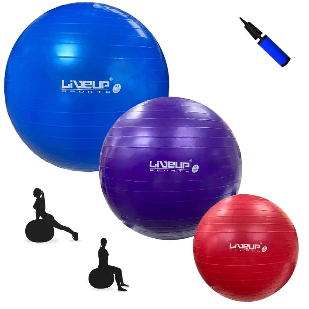 Kit 3 Bolas Suíças 45cm + 55cm + 65cm para Pilates, Yoga, Treino Funcional e Ginástica + Mini Bomba