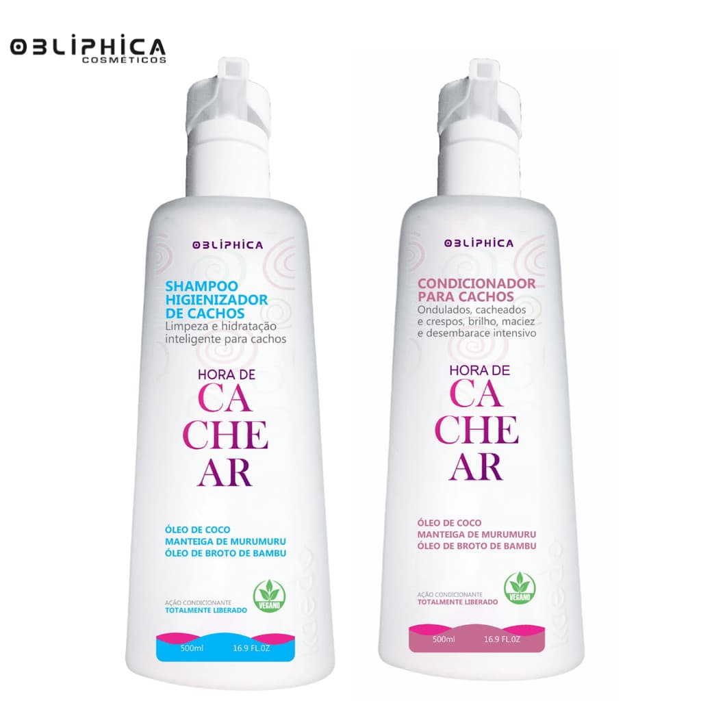 kit Hora de Cachear 1 Shampoo Higienizador + 1 Condicionador Hidratante Obliphica 