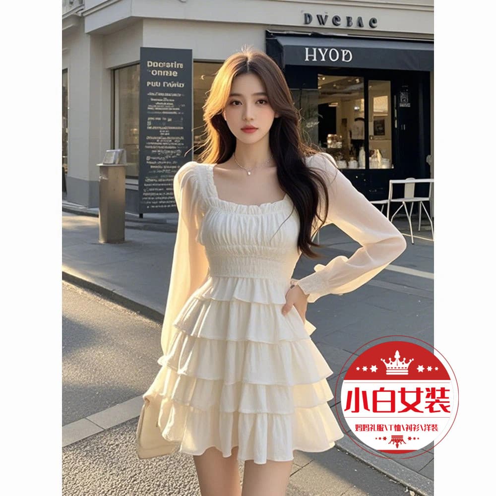Vestido vestido vestido de manga comprida vestido francês primavera outono inverno roupas femininas coreanas estilo suav