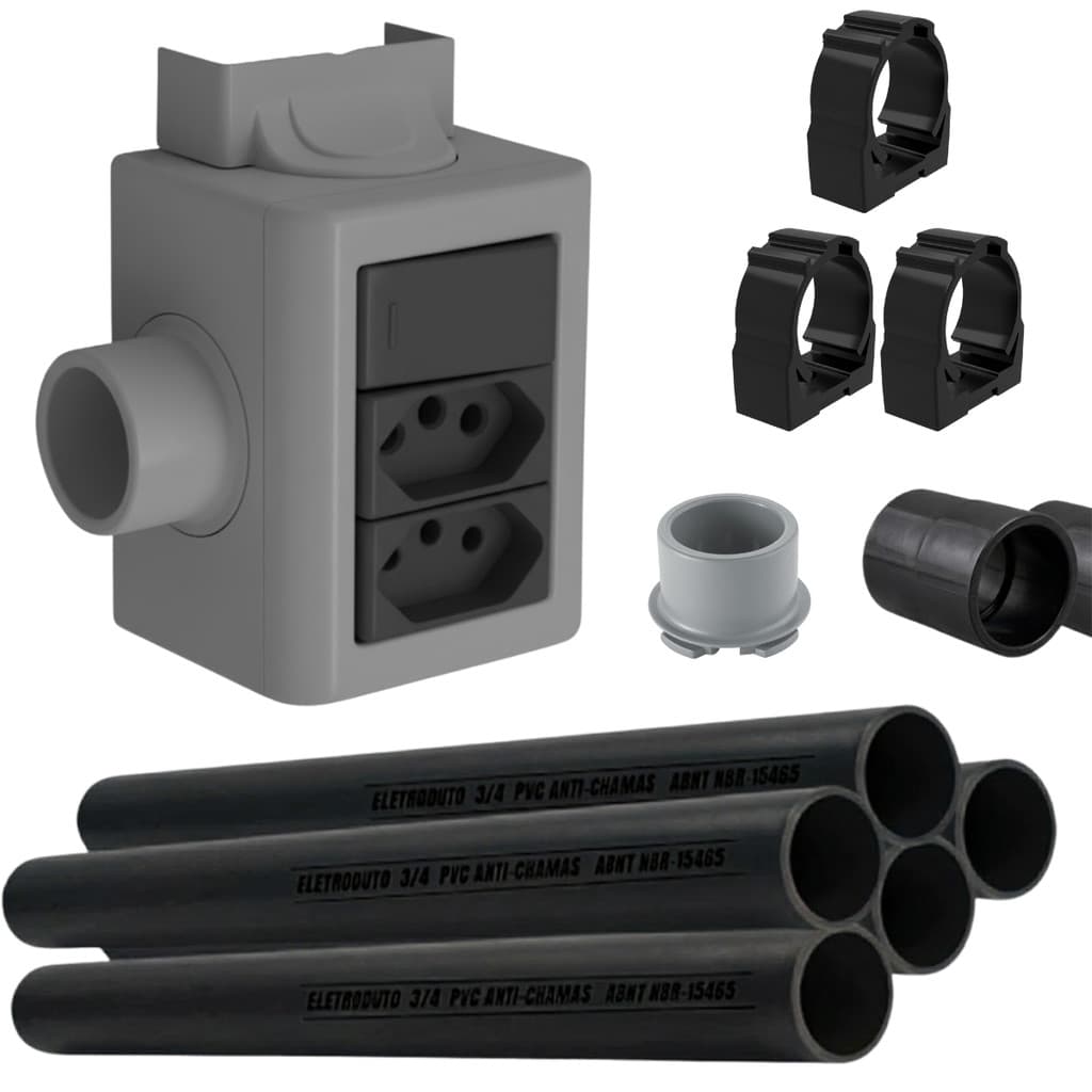 Kit de Tomada 20A Sobrepor + Instalação Completa 3/4" de 1 Metro I Kit Completo