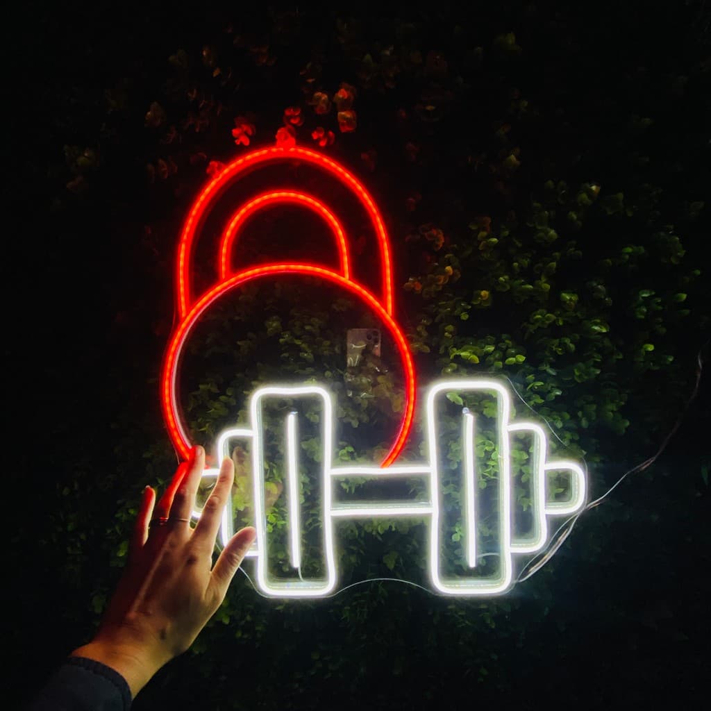 Letreiro Neon Led para Academia Fitness Halter Decoração Parede Peso Crossfit