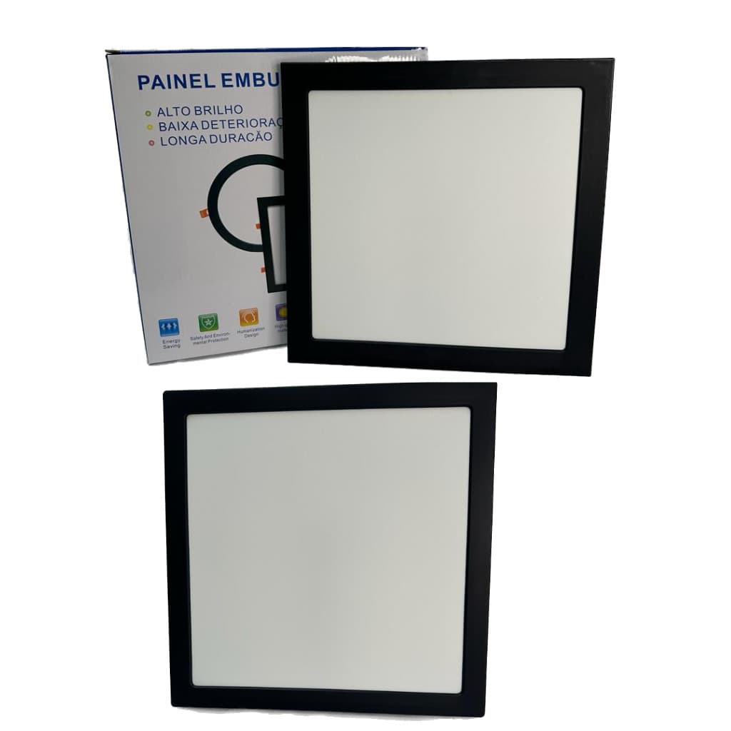 KIT 2 Luminária Plafon led 18w Preto Embutir Branco Frio 6500k Quadrado Pop 1ª Linha Promoção