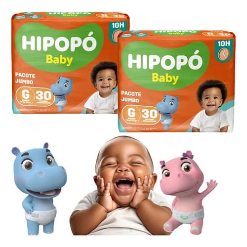 Fraldas Hipopo Baby Jumbo Bebes 10 A 13kg- G 60un/ 2 Pacotes Grande (g) Sem Gênero
