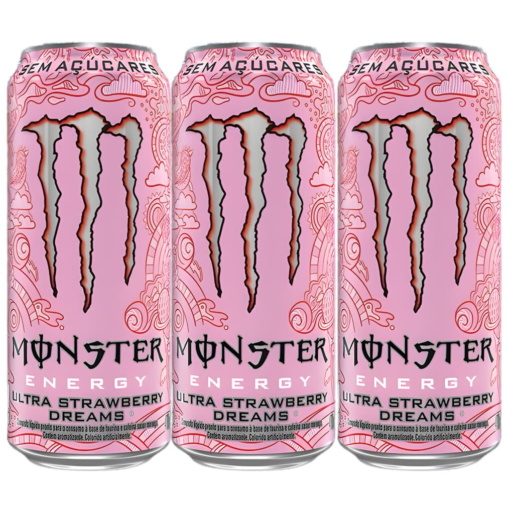 Kit 3 Energético Monster 473ml Ultra Strawberry Dreams Morango Zero Açúcar Lançamento