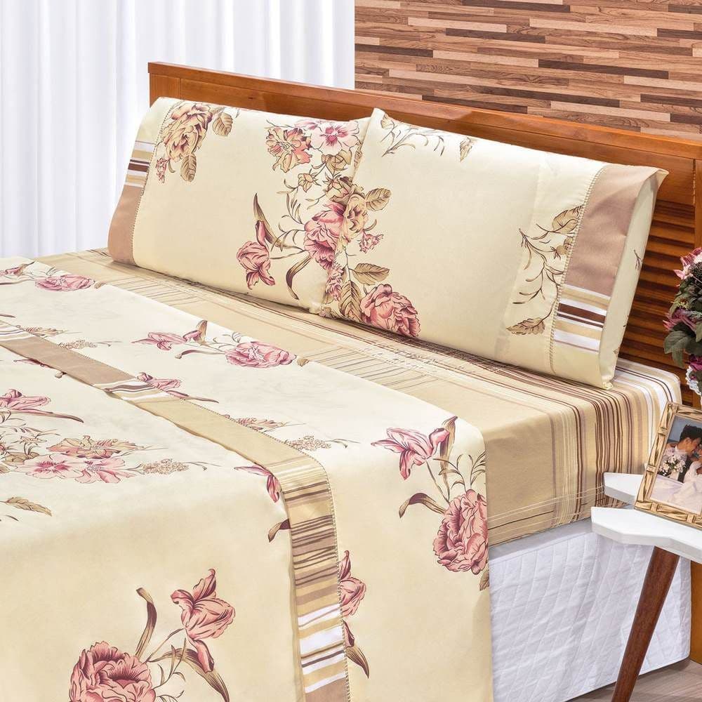 Jogo de Cama Casal 4 Peças Estampas Variadas Charmoso Macio Para Sua Cama