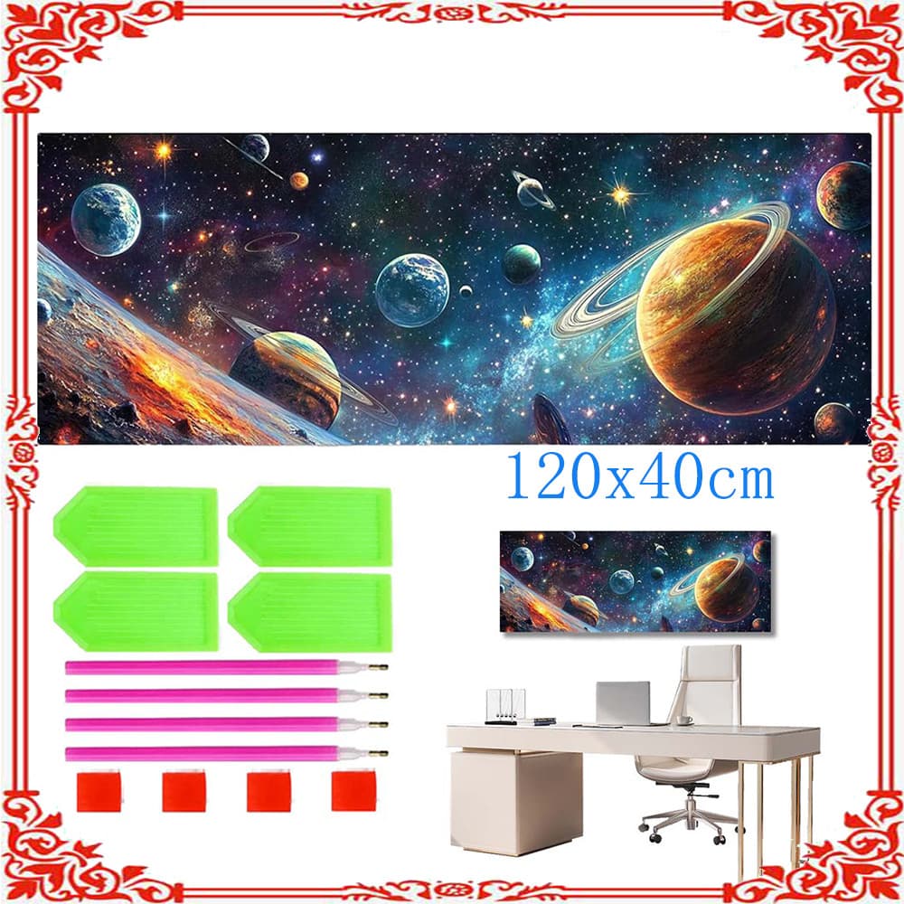 conjunto de pintura com diamantes 5d pintura com diamantes de 120x40 cm com paisagem de planetas do universo fantástico
