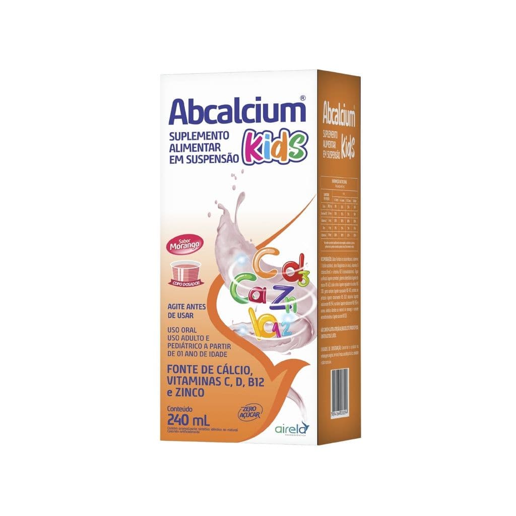 Abcalcium Kids Vitamina B12 Vitamina D Cálcio Zinco Morango Airela Suplemento Infantil - 240 ml