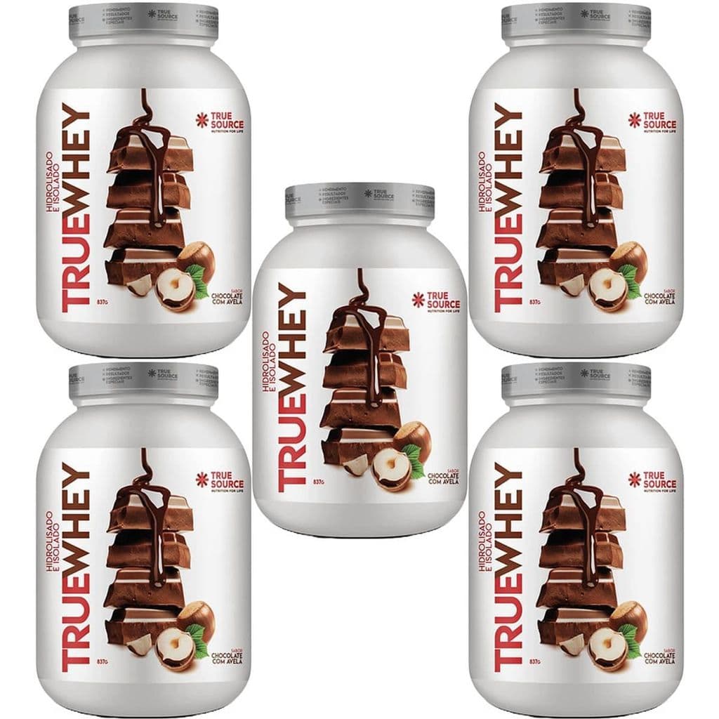 Kit 5X True Whey Protein Hidrolisado e Isolado - 837g Chocolate Com Avelã - True Source