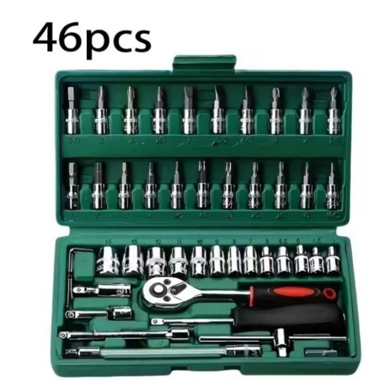 46 Peças Kit Chaves Jogo Catraca Reversível Soquetes Maleta Promoção