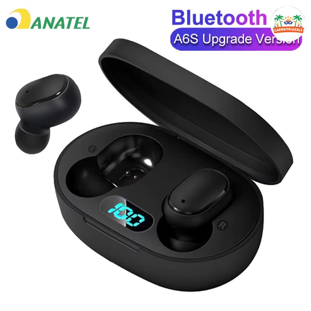 Mini fone de ouvido Android Ios E6s/A6S com tela LED Digital TWS. Fone de ouvido TWS Bluetooth 5.0 sem fio.