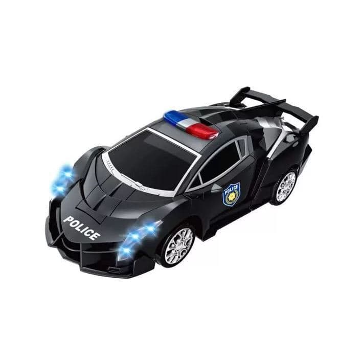 Carrinho de Polícia transformes Vira Robô Preto com Luz e Som