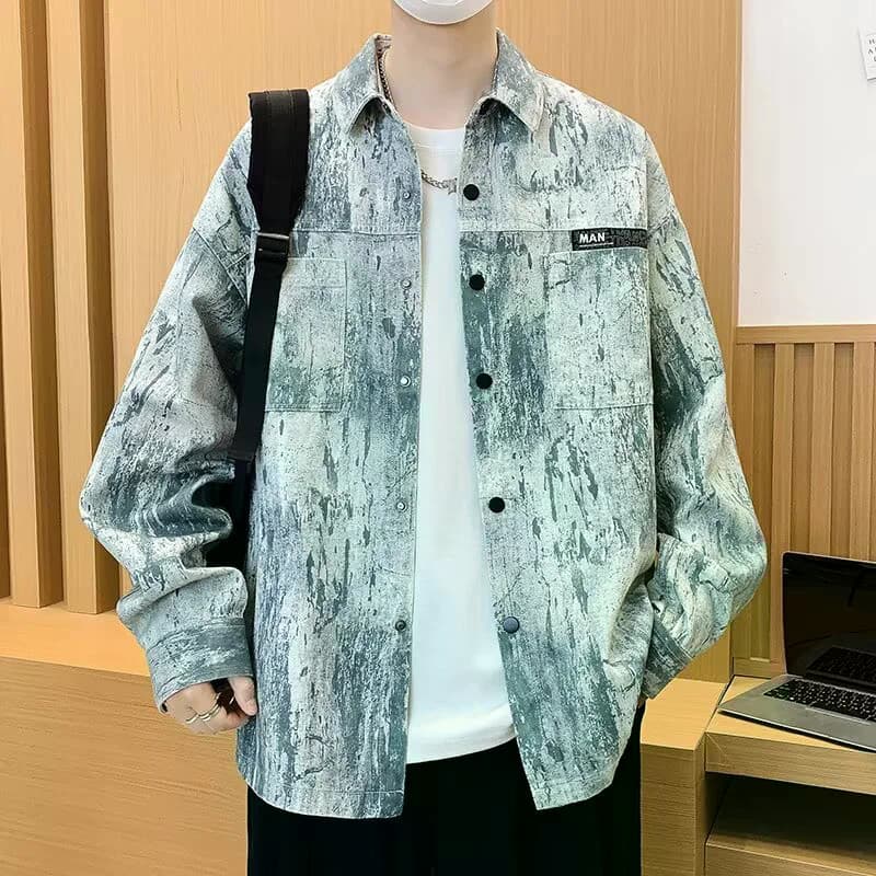 Macacão jaqueta masculina primavera outono Street Wear Tie-Dye camisa jaqueta masculina solta bonito juventude outono to