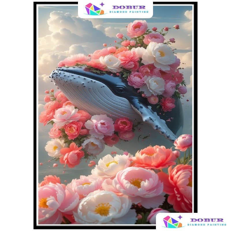 DOBUR | Conjunto De Pintura Diamante Baleias E Tartarugas Cobertas Em Flores 5D DIY Redondo/Quadrado Completo Broca Lona