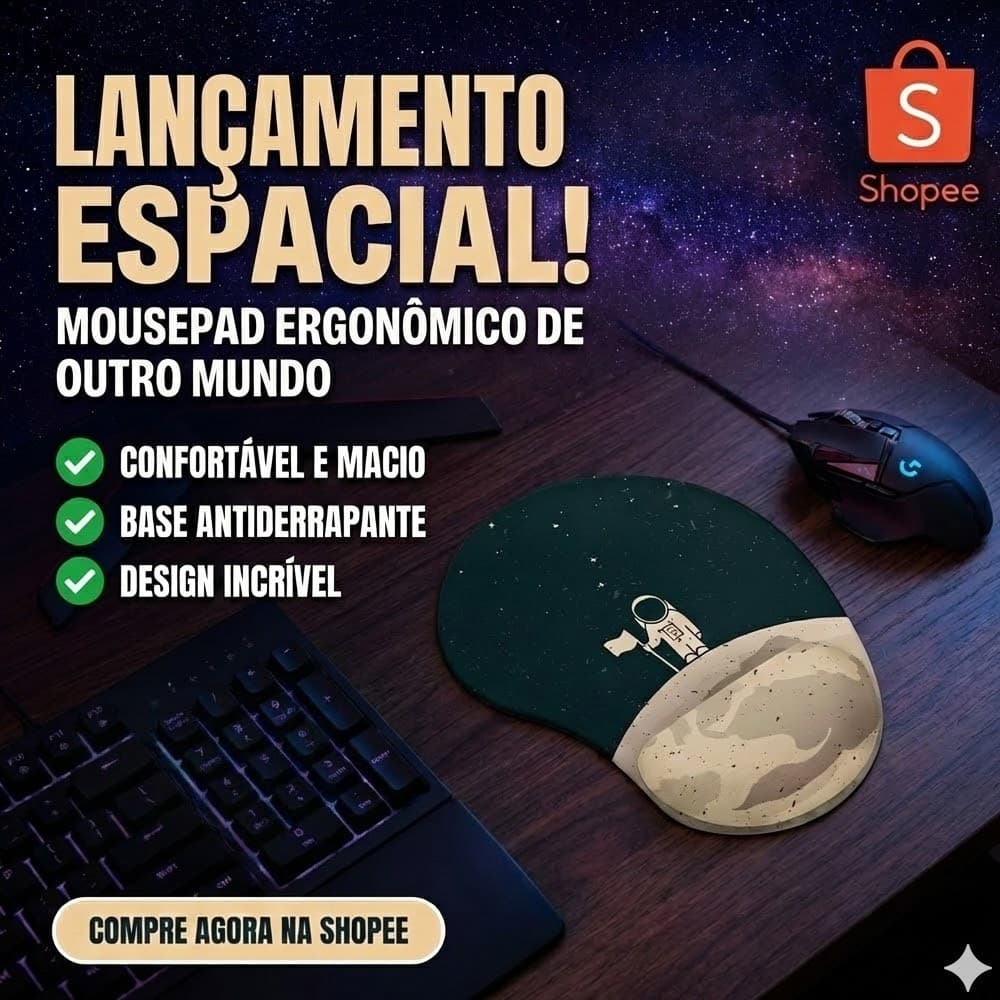 Mouse Pad Ergonômico Astronauta Cute com Apoio de Pulso Confortável para Escritório e PC Gamer Top!