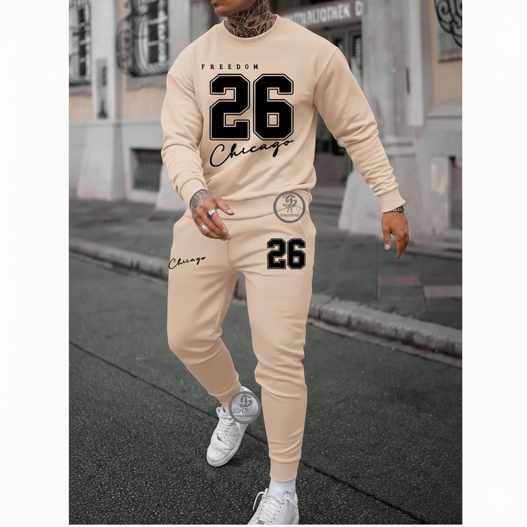 Conjunto de moletom Chicago Cit Usa New York Freedom Usa Gola redonda casual unissex Blusa + Calça moletom Blusão Capote