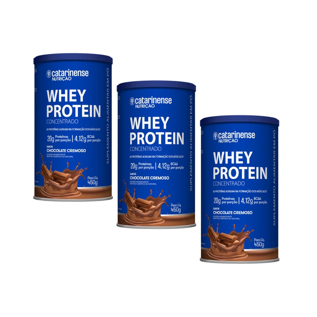 Kit com 3 Whey Protein Concentrado Chocolate 450g- Catarinense