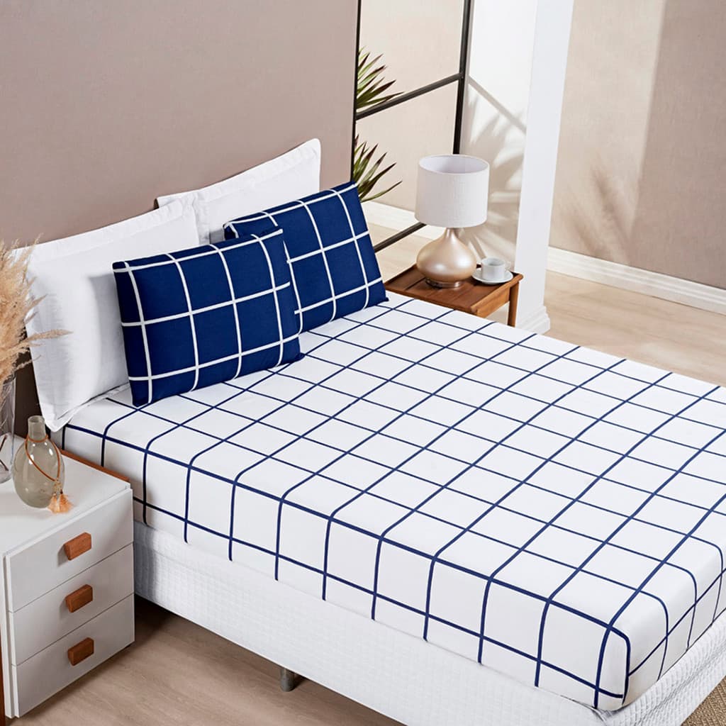 Kit Jogo de Lençol Cama Casal Padrão 3 Peças Austin 200 Fios com Fronha e Lençol de Elástico