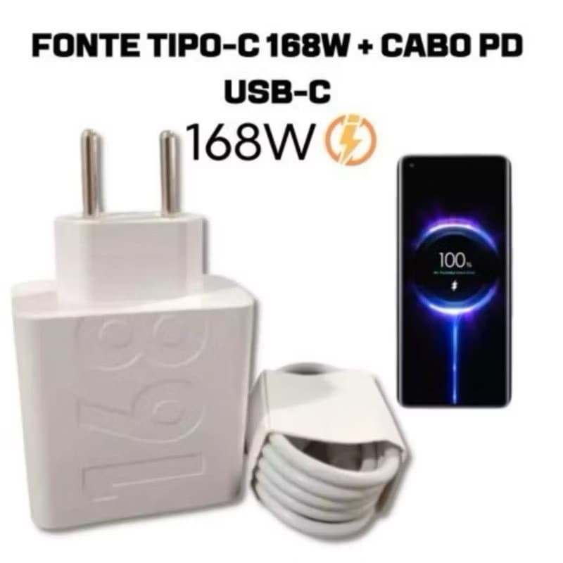 Carregador Turbo Mi Tipo-C 168W Viagem Rápido ENVIO IMEDIATO