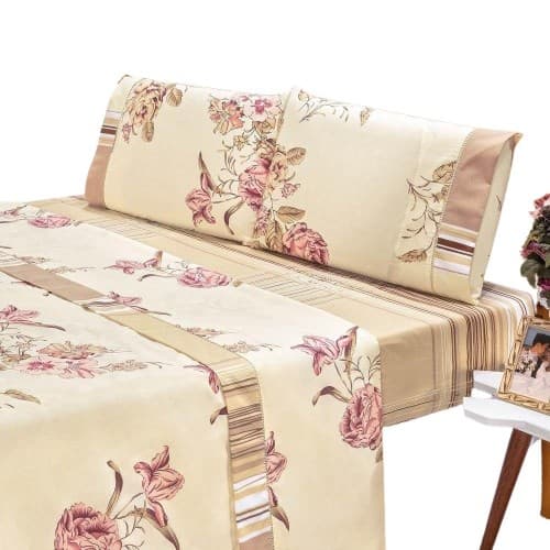 Jogo De Cama Lençol Casal 4 Peças Linha Charme Para Cama Box Linda Estampas de Lençol  Luxo